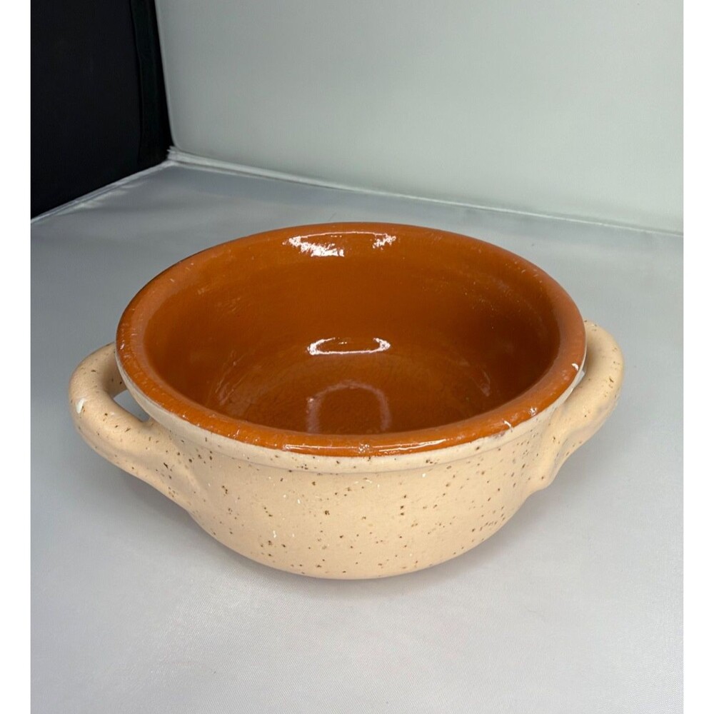 Vintage De Silva Italy Terracotta Soup Bowl Orange Glaze Double Handle Crock